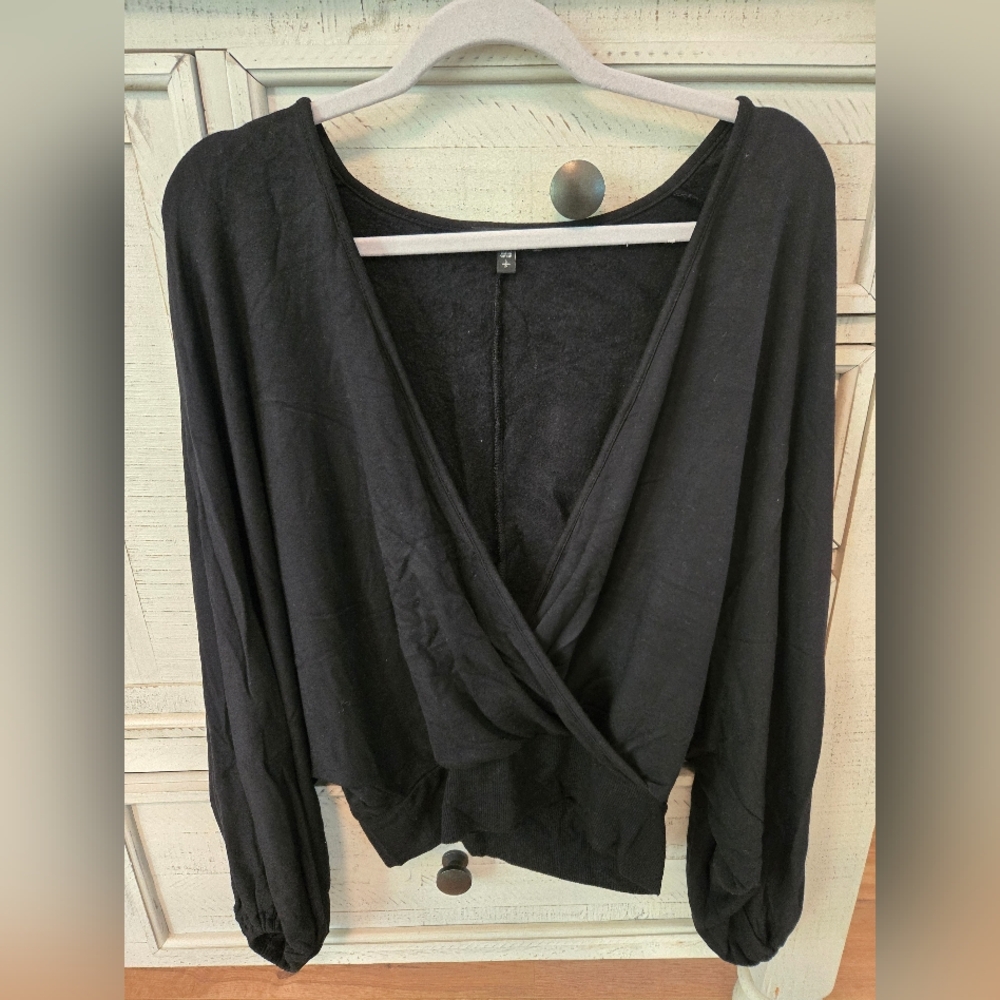 Express Solid Wrap Front Dolman Sleeve Sweatshirt - image 5